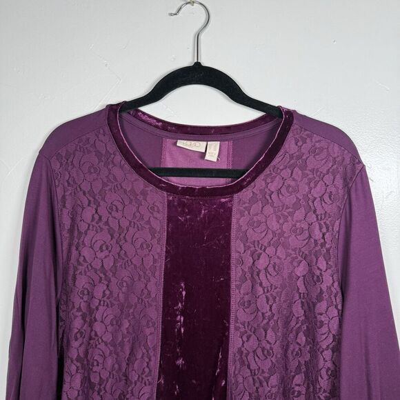 Logo Lavish Purple Velvet Lace Shirt Long Sleeve Size 2X Whimsy Goth Dark - Picture 2 of 16